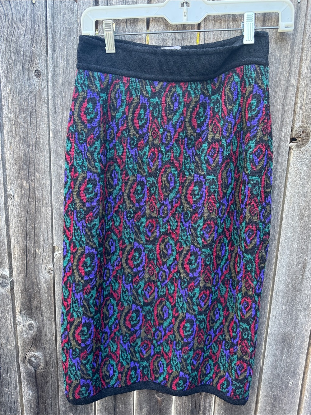 Vintage Missoni Multicolor Knit Pencil Skirt with Black Waistband